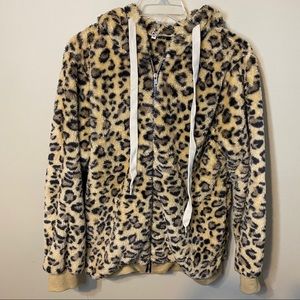 Leopard Print Fluffy Hoodie | Medium